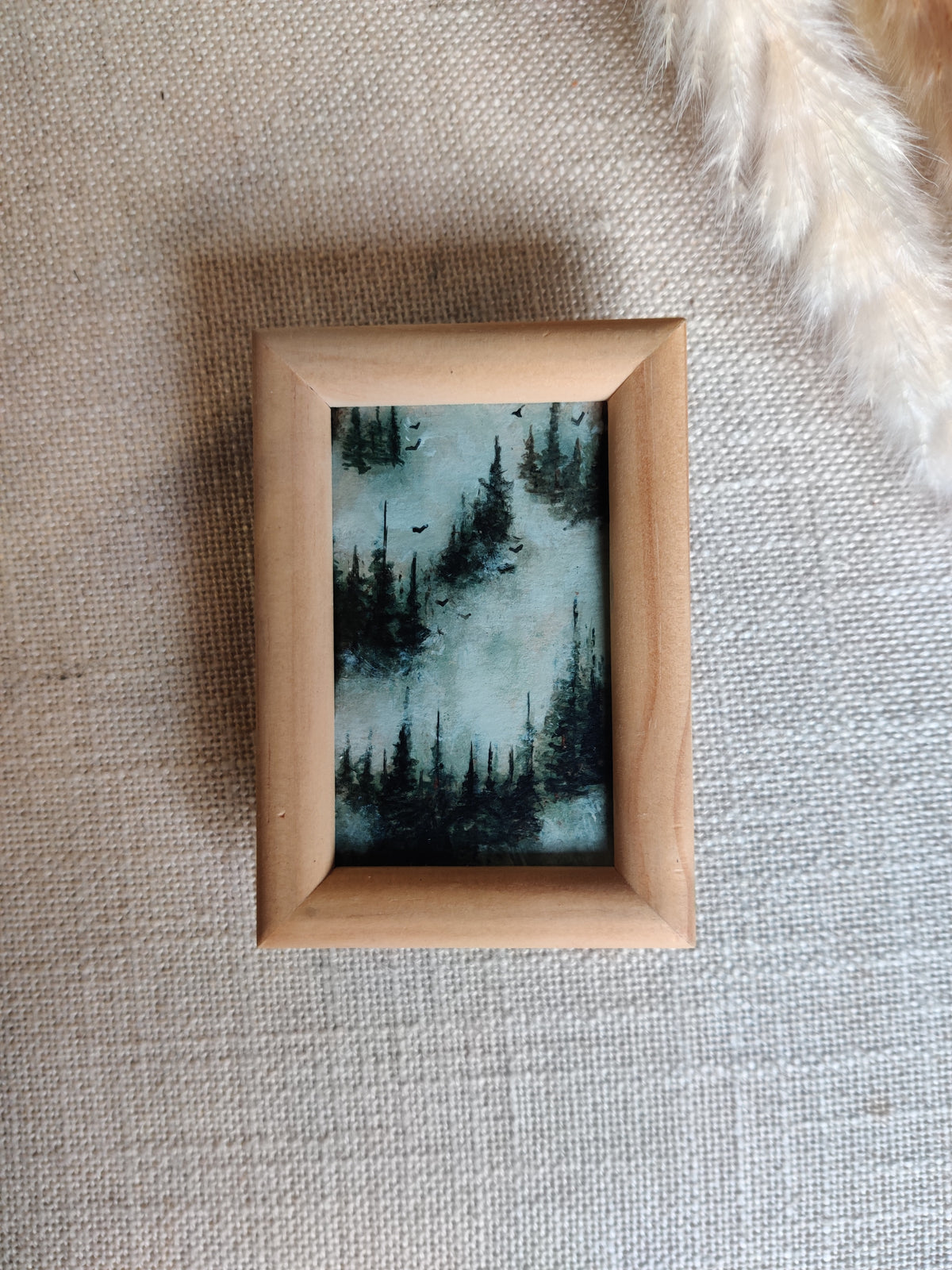Mystical Forest, Original Painting paired with modern wood frame