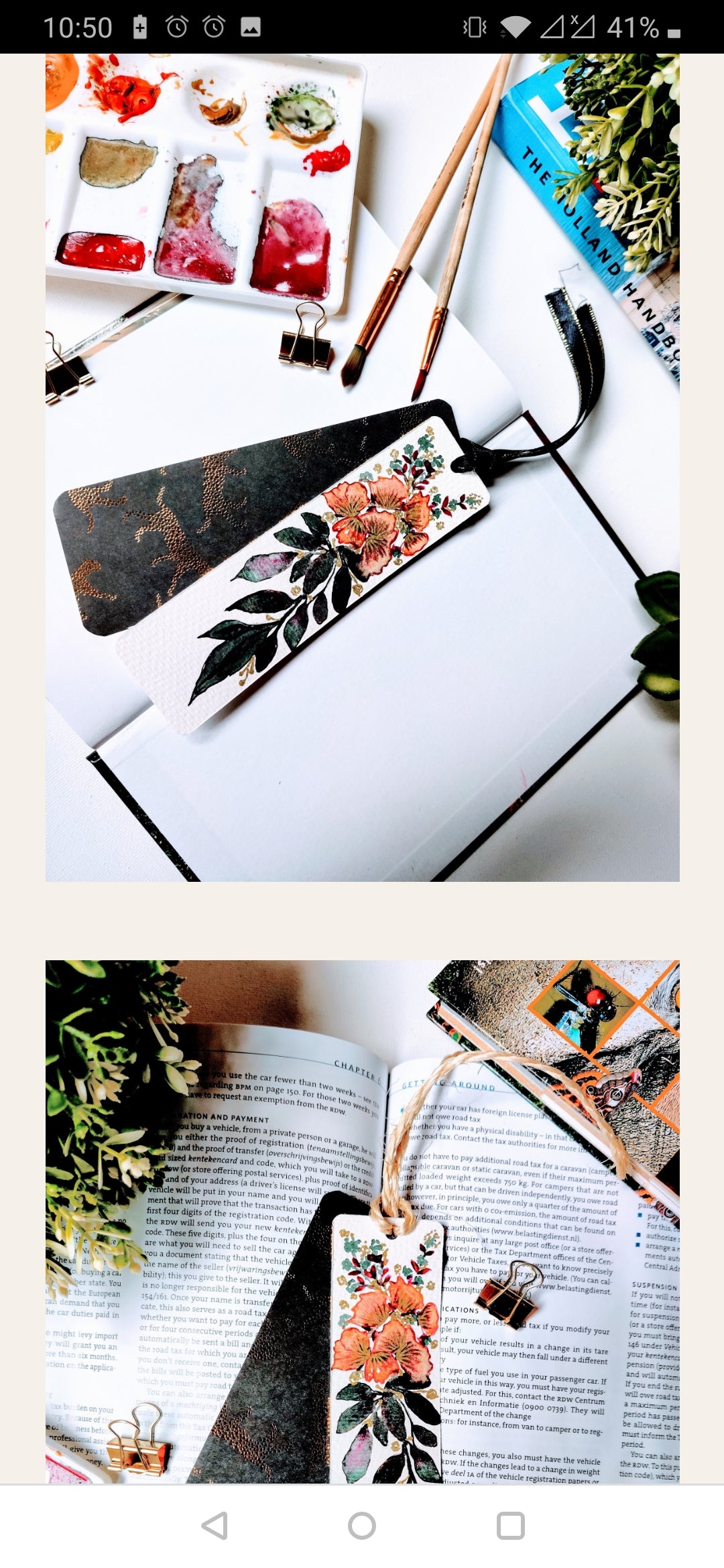Watercolor Floral painting bookmark