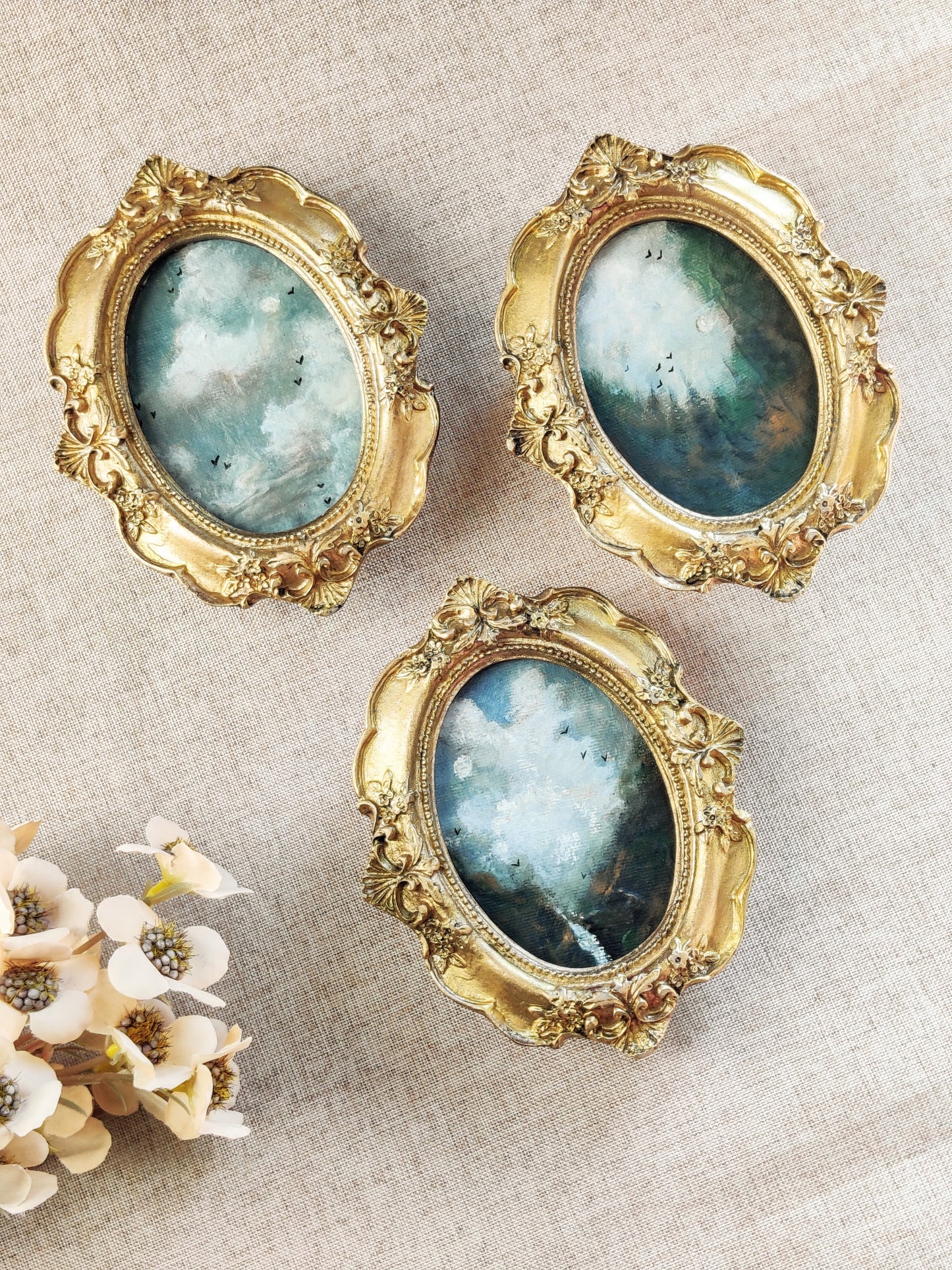 Songs of the sky and earth | set of 3 framed original paintings