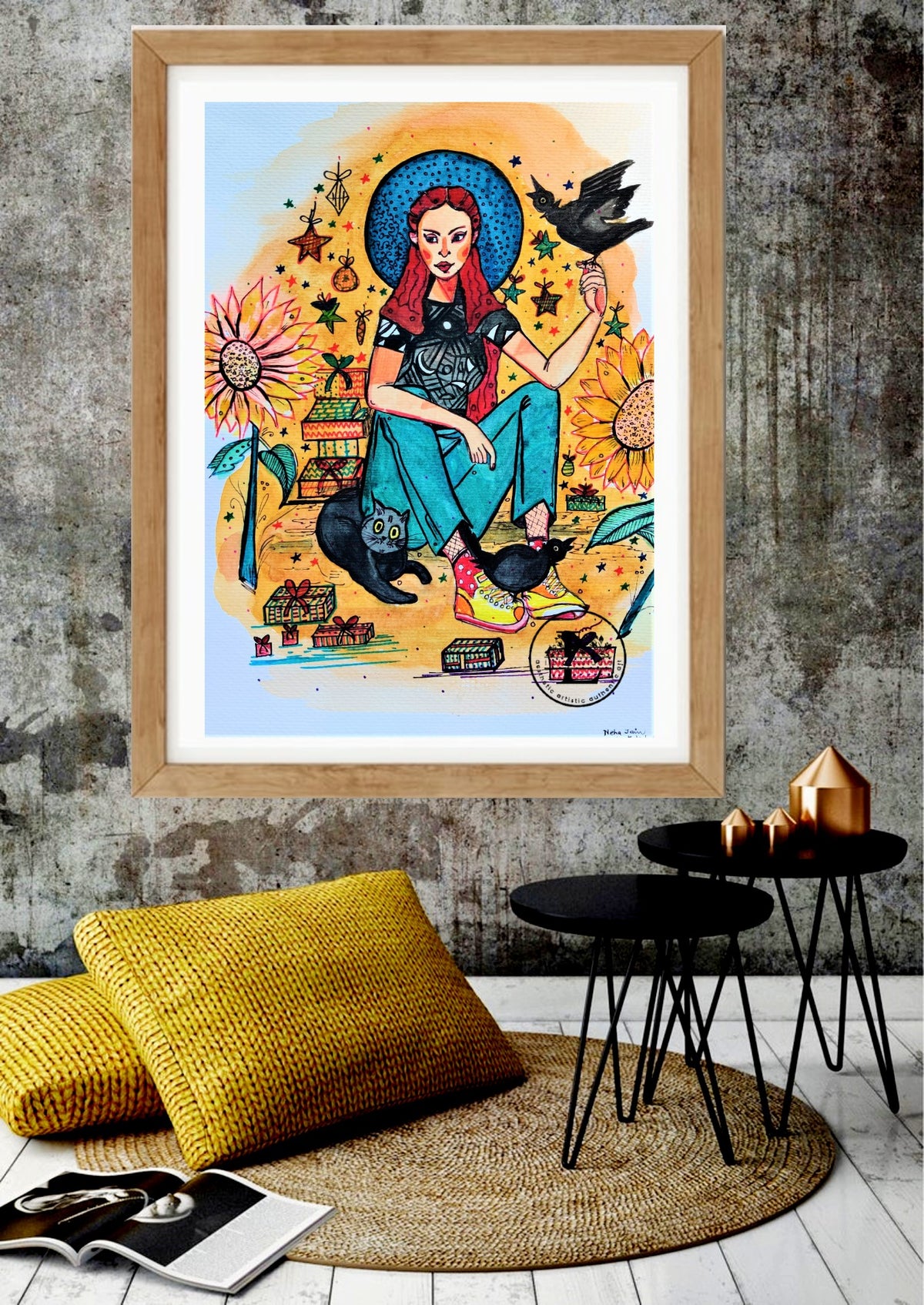 Girl With Sunflowers | Fine Art Print | size A5, A4, A3, A2