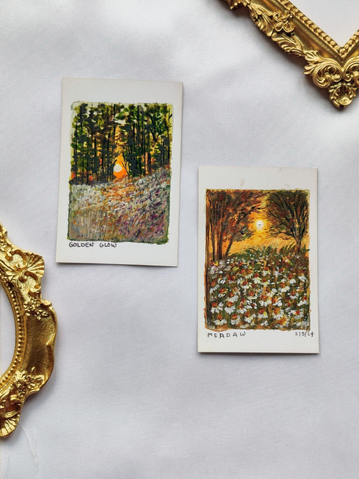 miniature oil painting antique gold vintage landscape 