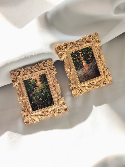 miniature oil painting antique gold vintage landscape  chamomile  country meadow sunset painting summer evening dollhouse art gallery wall