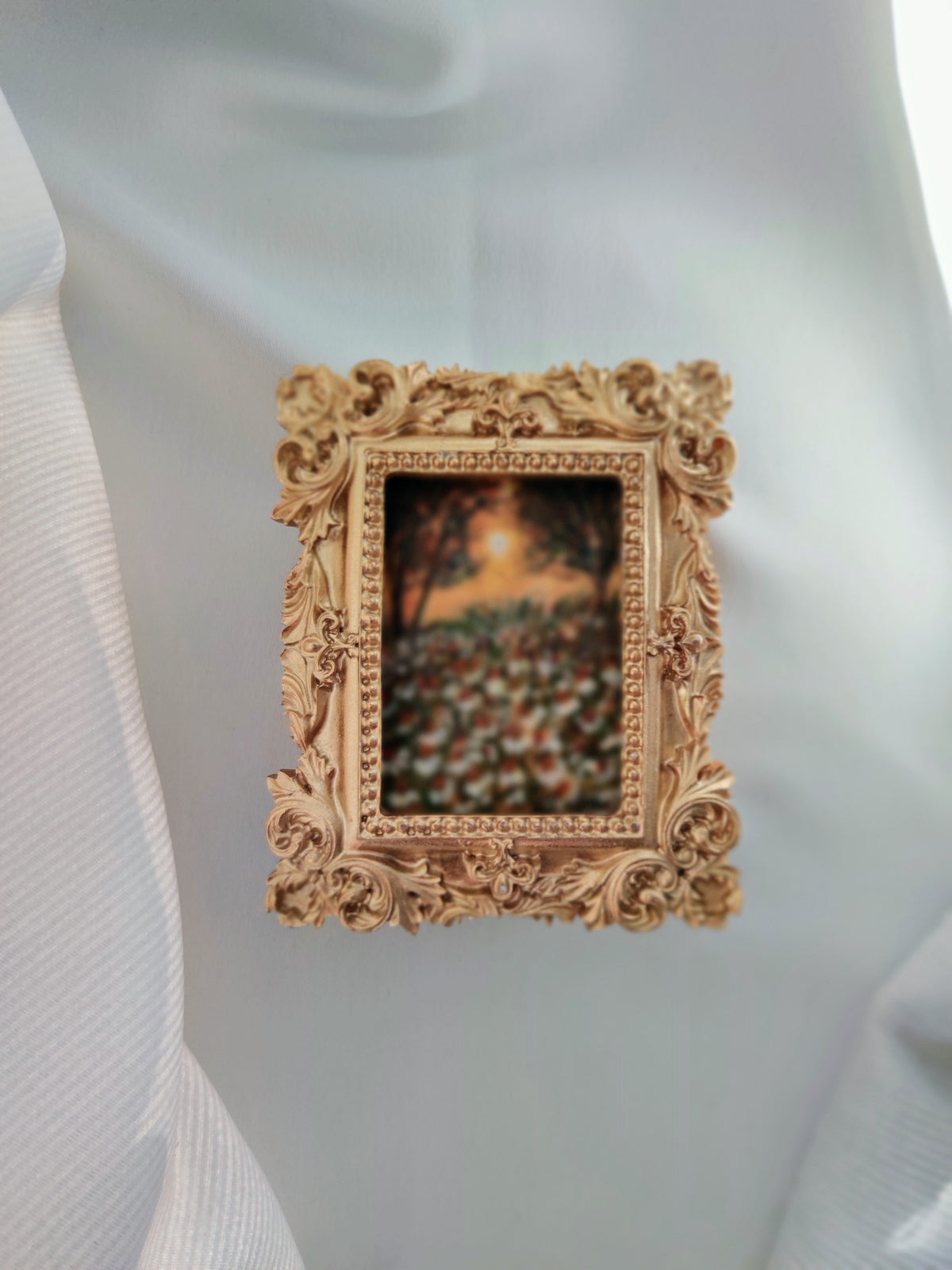 miniature oil painting antique gold vintage landscape  chamomile  country meadow 