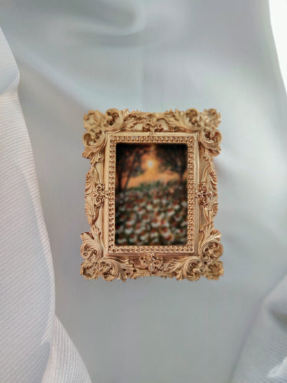 miniature oil painting antique gold vintage landscape  chamomile  country meadow 