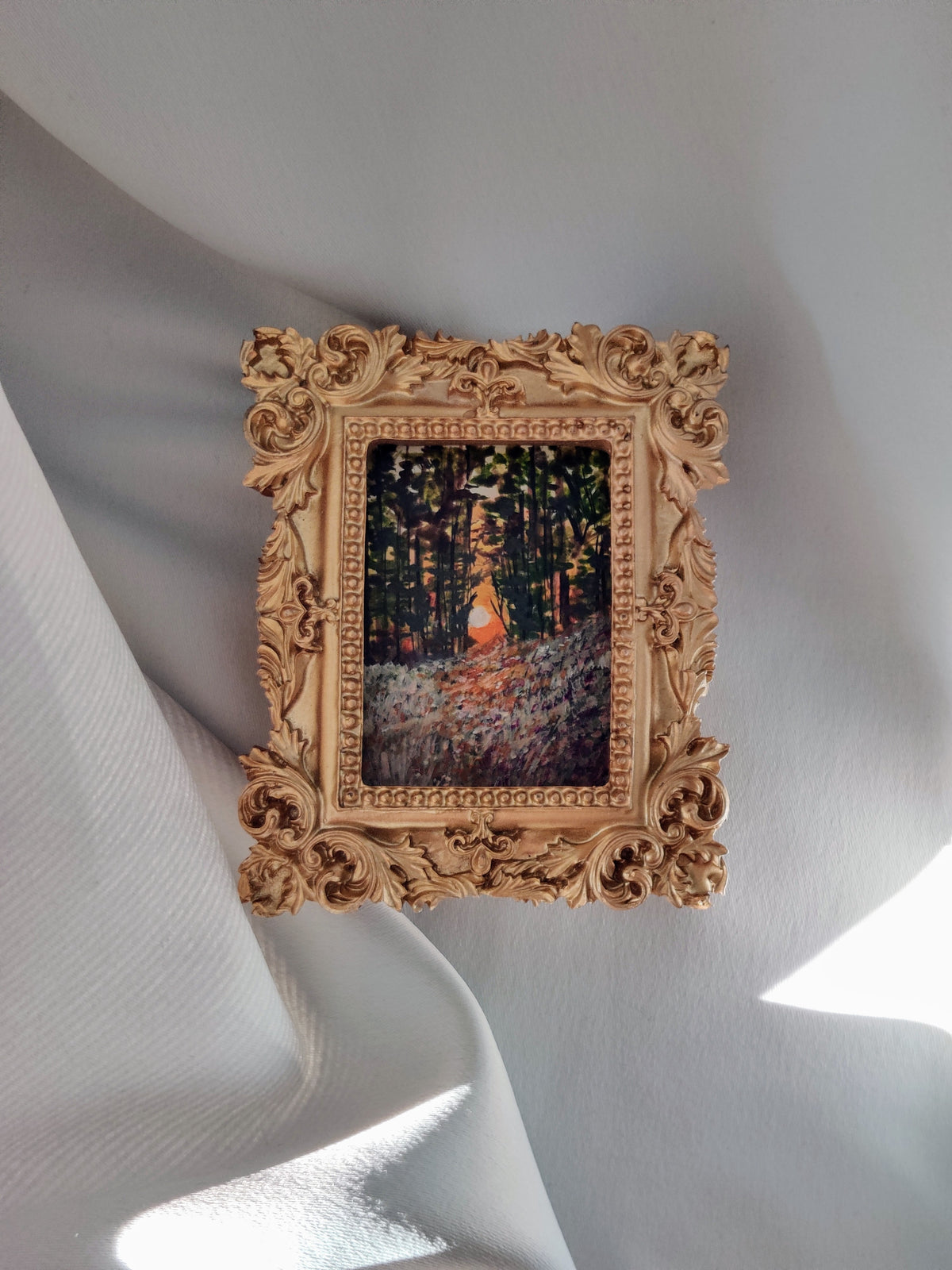 miniature oil painting antique gold vintage landscape 