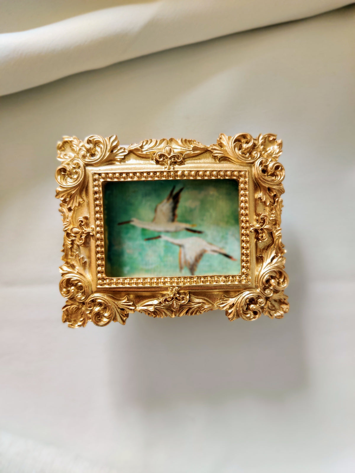 Flying storks at mid day light | Framed Original