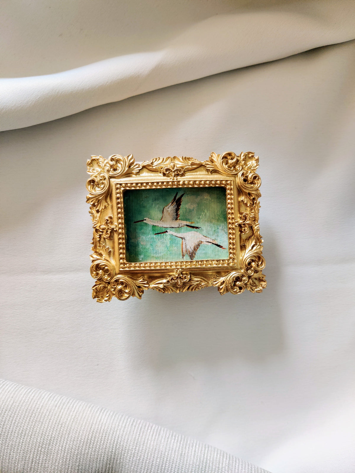Flying storks at mid day light | Framed Original