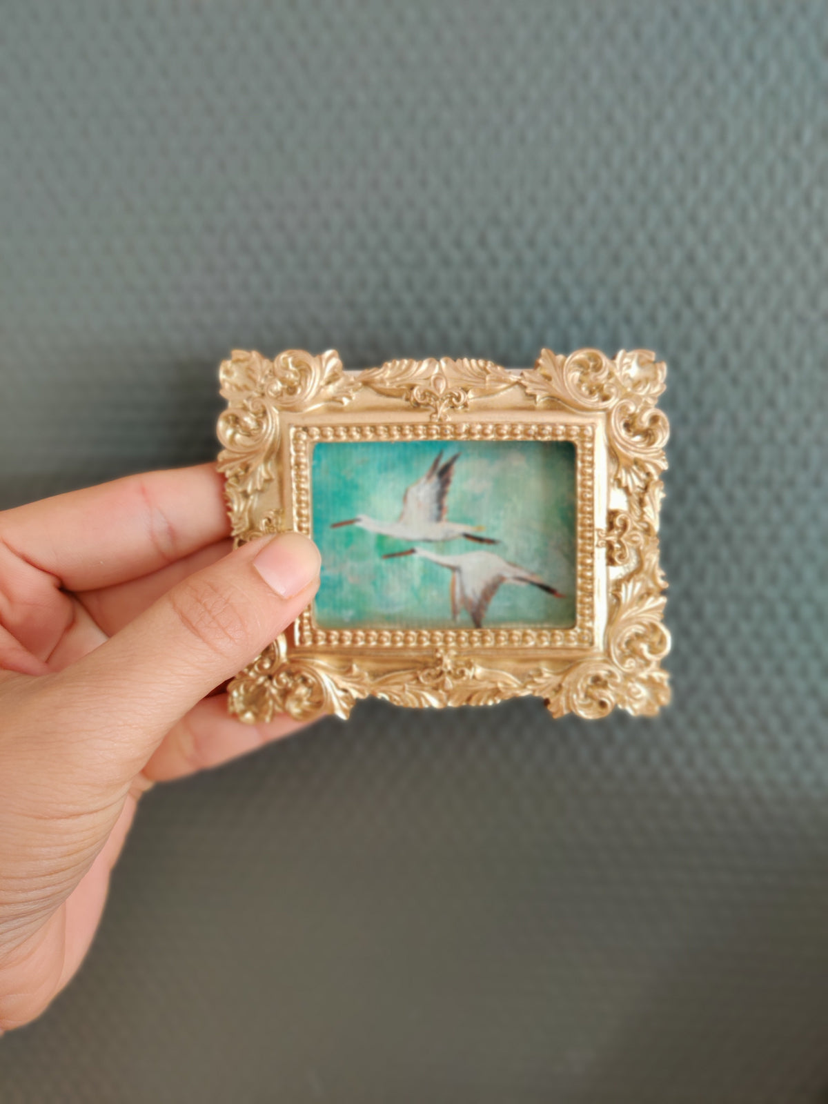 Flying storks at mid day light | Framed Original