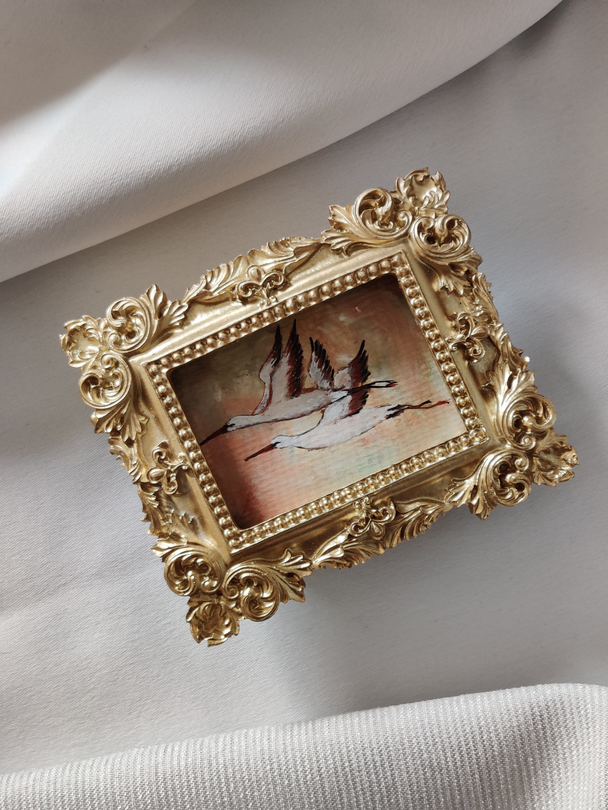 Flying Storks in golden hours | Framed Original