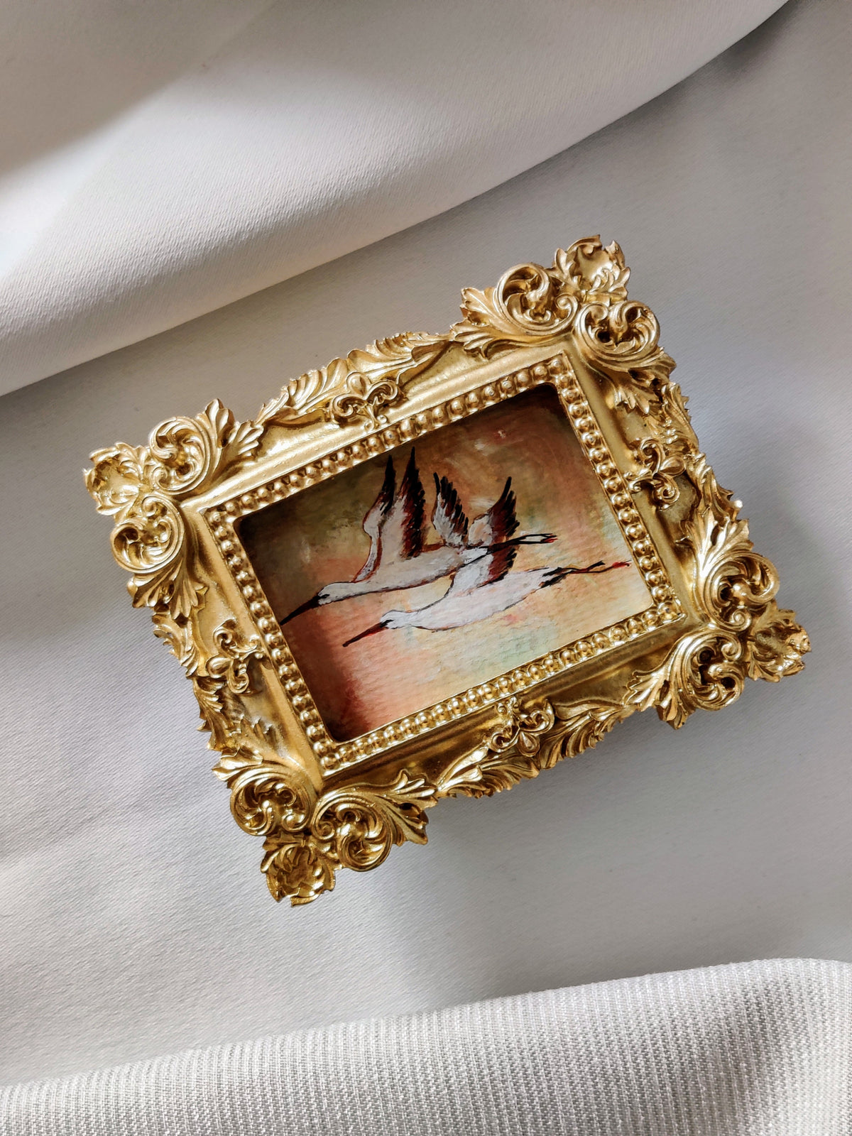 Flying Storks in golden hours | Framed Original