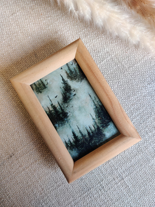 Mystical Forest, Original Painting paired with modern wood frame