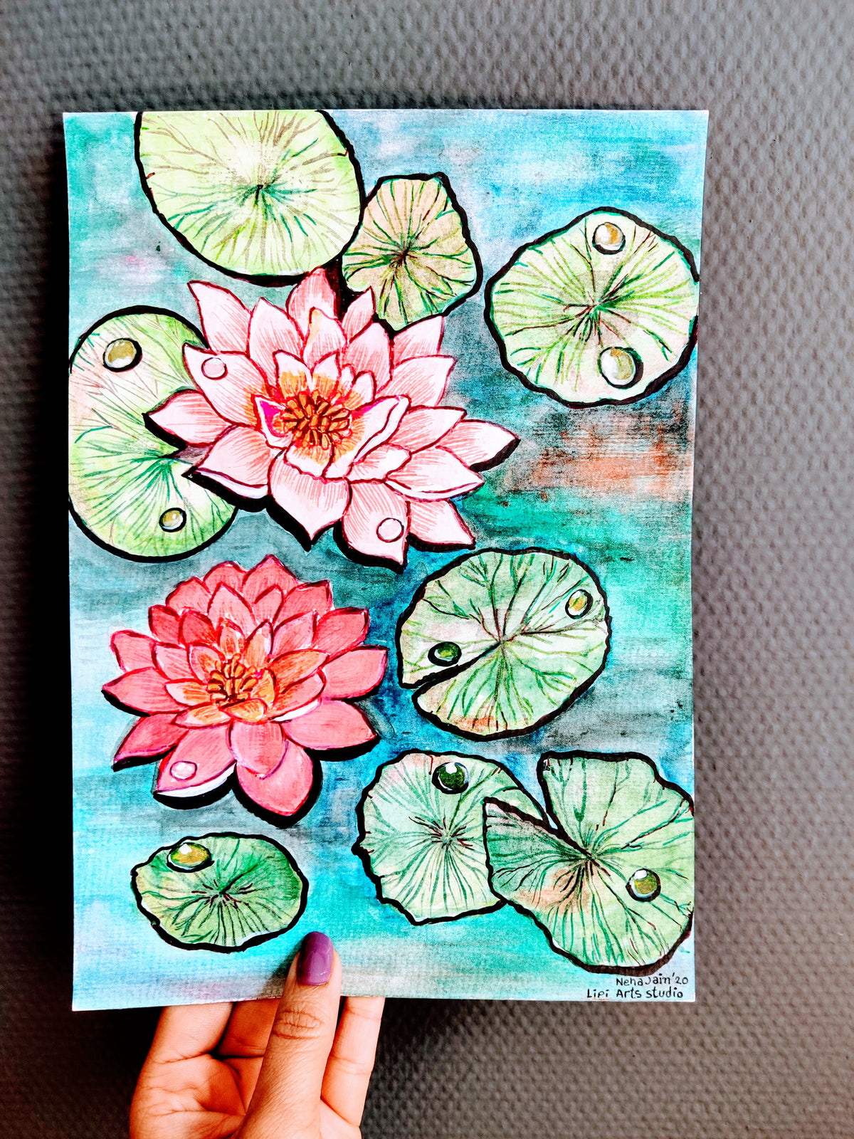 Blooming Lotus Flowers | Original Watercolor Painting | size- A4 | 8x10 inch