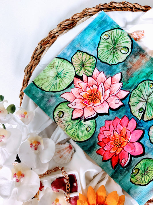 Blooming Lotus Flowers | Original Watercolor Painting | size- A4 | 8x10 inch