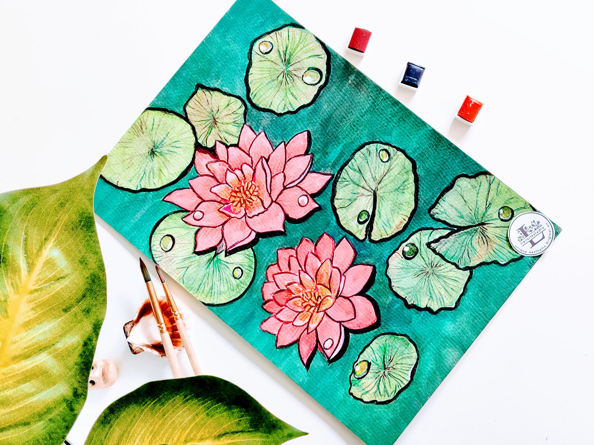 Blooming Lotus Flowers | Original Watercolor Painting | size- A4 | 8x10 inch