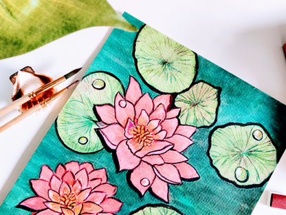 Blooming Lotus Flowers | Original Watercolor Painting | size- A4 | 8x10 inch