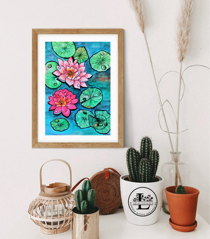 Blooming Lotus Flowers | Original Watercolor Painting | size- A4 | 8x10 inch