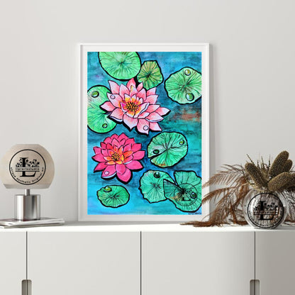 Blooming Lotus Flowers | Original Watercolor Painting | size- A4 | 8x10 inch
