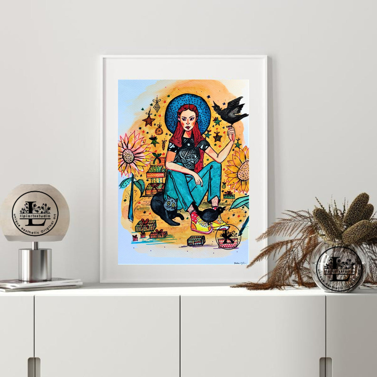 Whimsical Girl With Sunflower | Original Gouache painting | Size- A4 Size | 8x10 inch