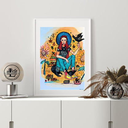 Whimsical Girl With Sunflower | Original Gouache painting | Size- A4 Size | 8x10 inch