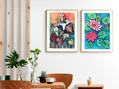 Blooming Lotus Flowers | Original Watercolor Painting | size- A4 | 8x10 inch