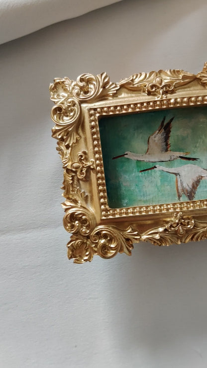 Flying storks at mid day light | Framed Original