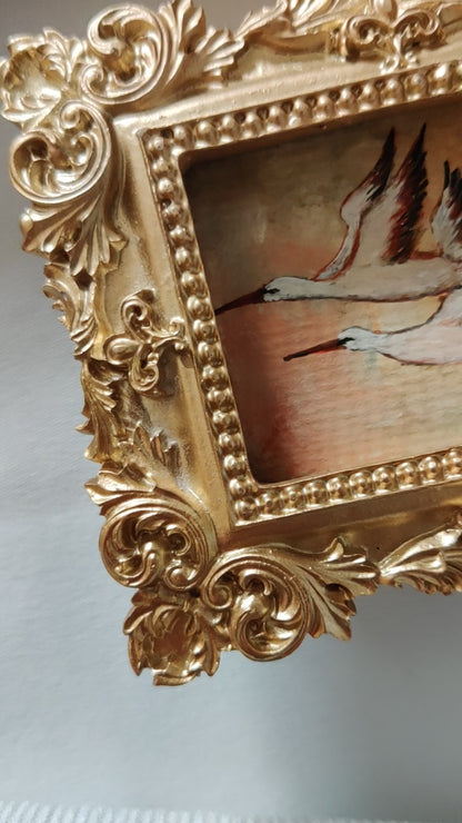 Flying Storks in golden hours | Framed Original