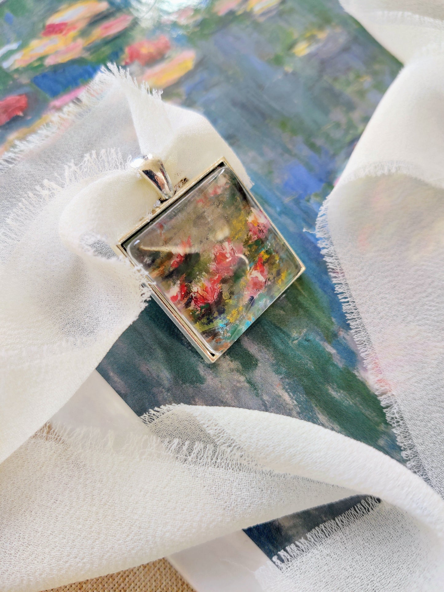 " Nature's Grace: Lily Pond" fine art locket necklace in Sterling Silver 925