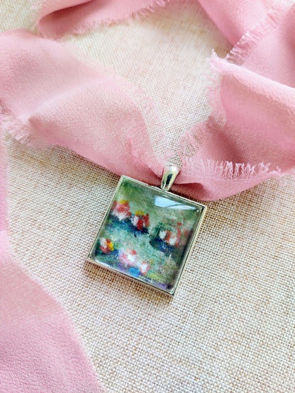 "Water Lily pond" fine art necklace in sterling silver 925