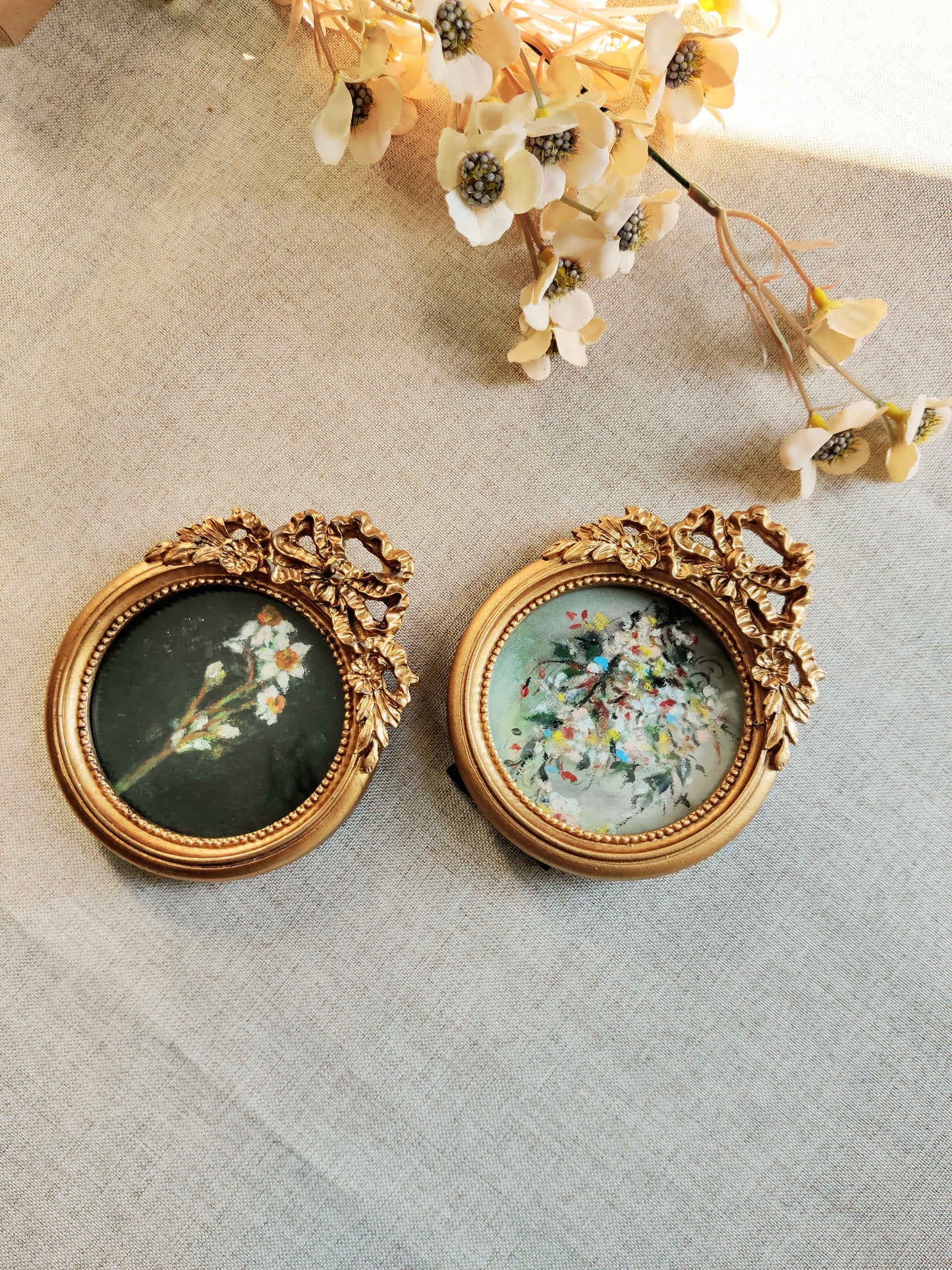 "Gilded Botanica – A Set of Two" | Framed Original Paintings