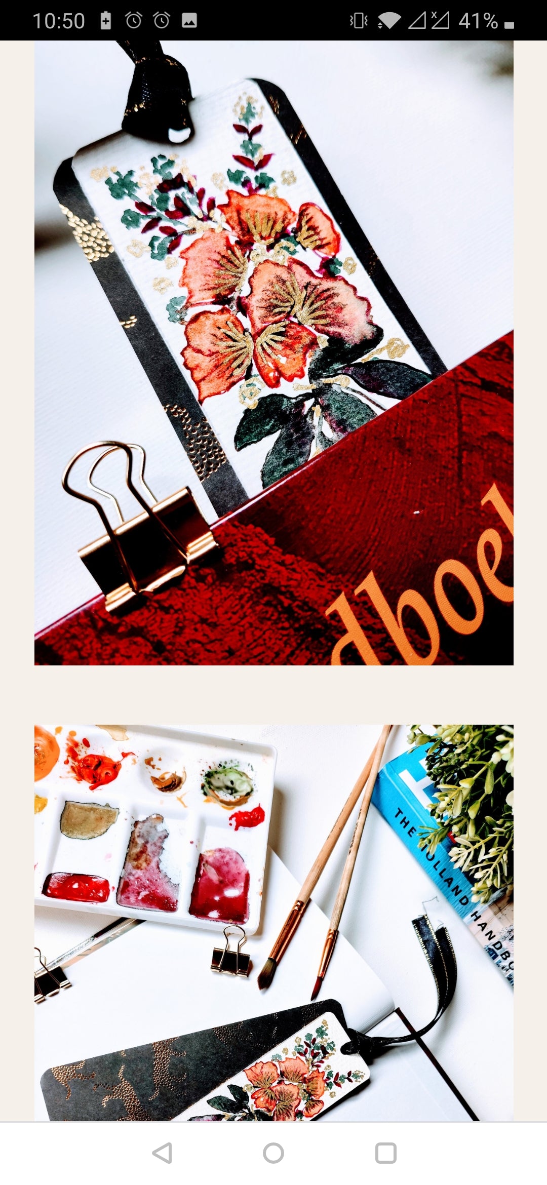 Watercolor Floral painting bookmark