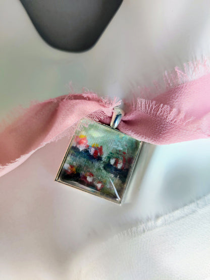 "Water Lily pond" fine art necklace in sterling silver 925