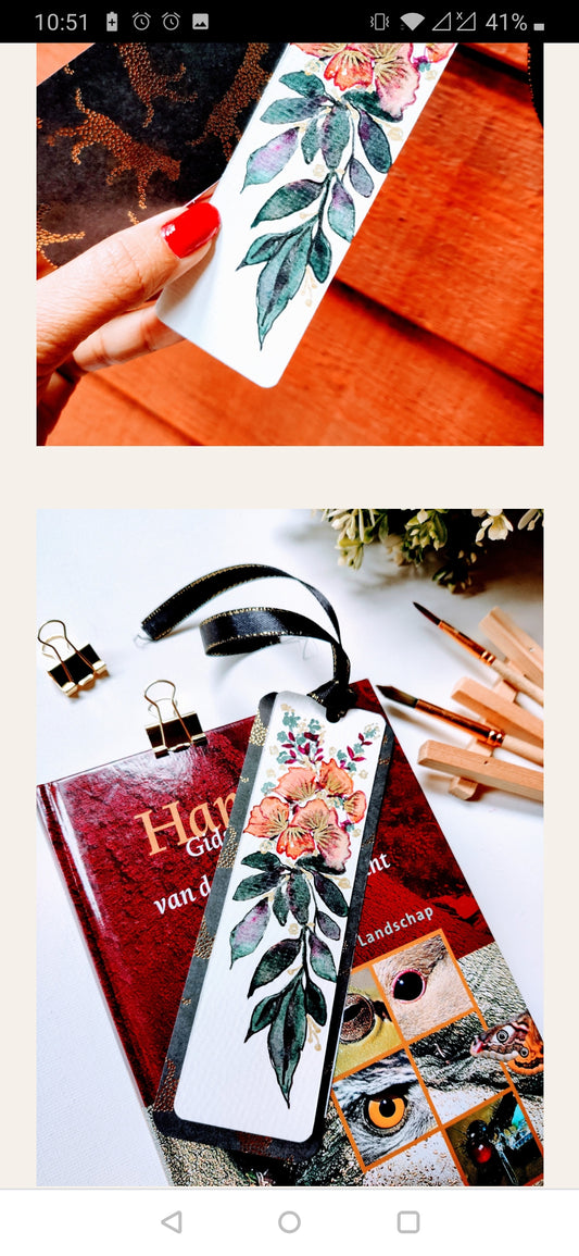 Watercolor Floral painting bookmark