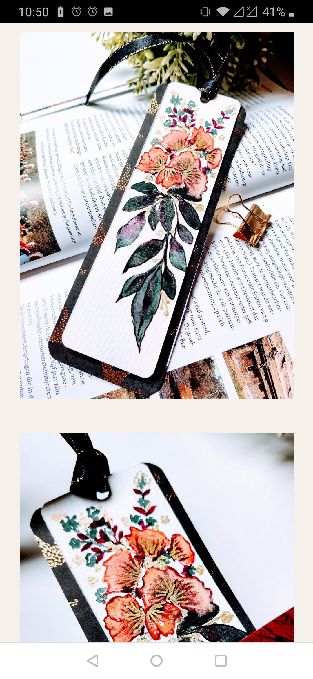 Watercolor Floral painting bookmark