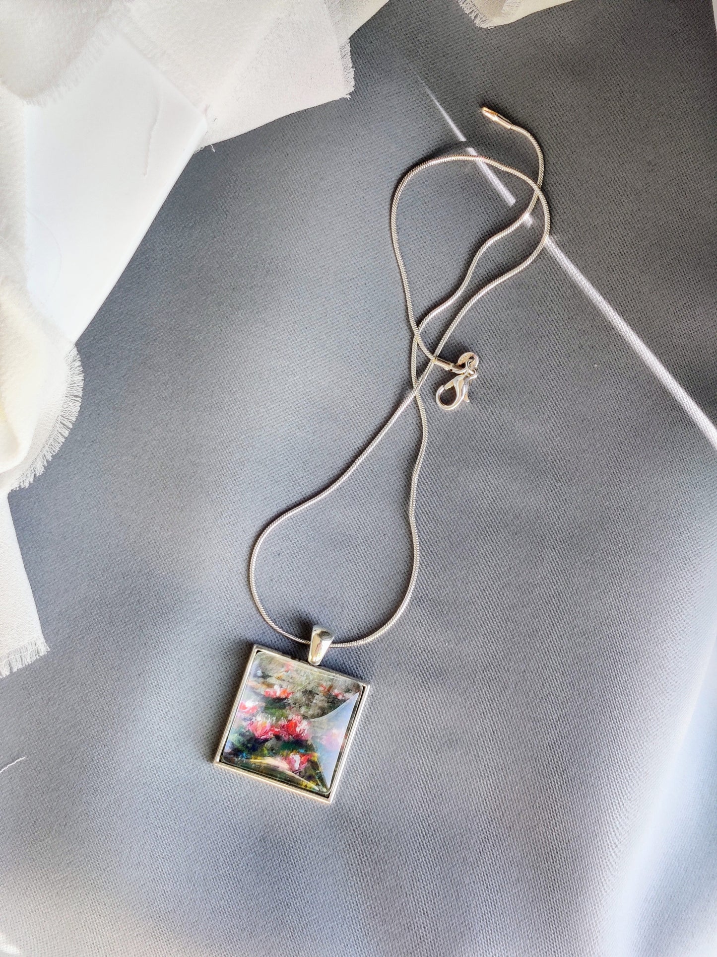 " Nature's Grace: Lily Pond" fine art locket necklace in Sterling Silver 925