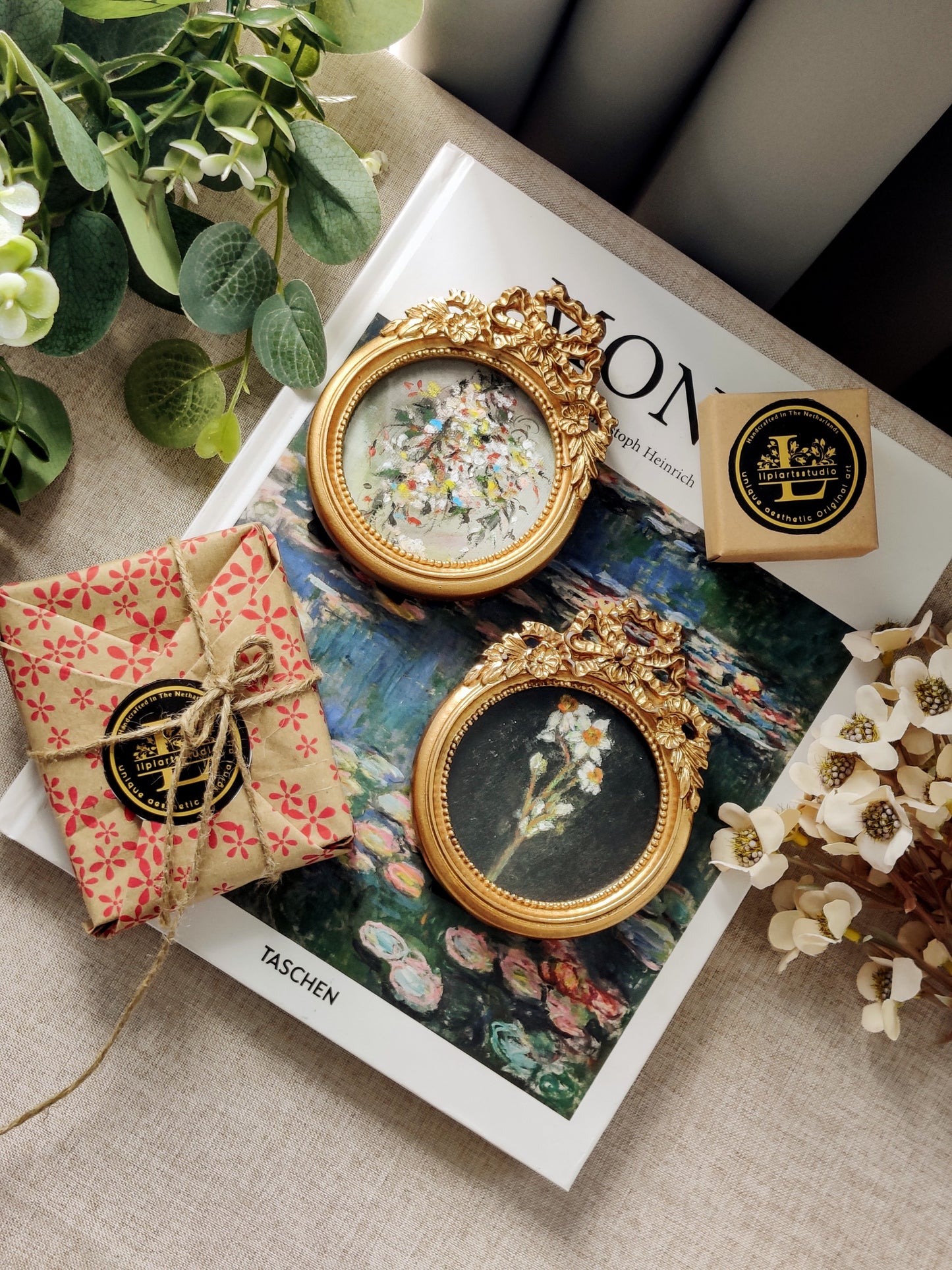 "Gilded Botanica – A Set of Two" | Framed Original Paintings