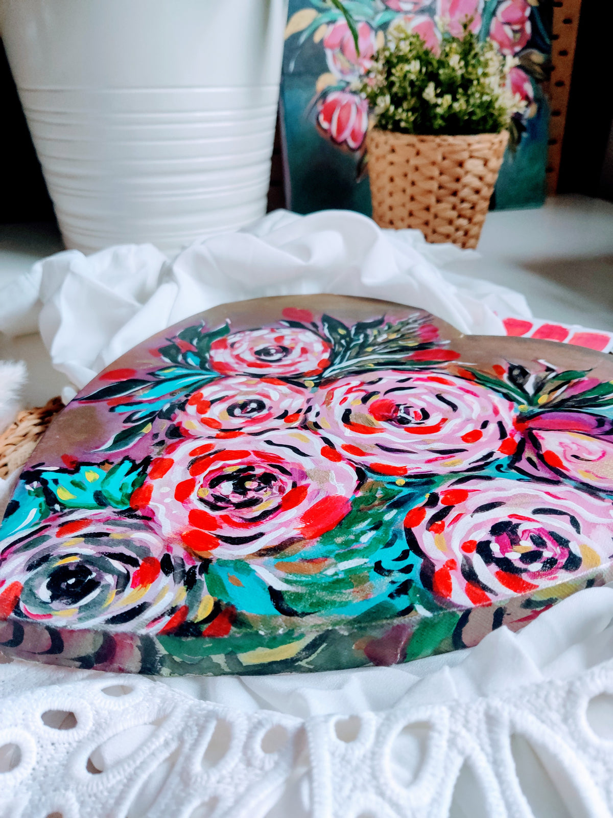 Wild Rose Flower Painting | Spring Home decor | Original acrylic painting on Canvas | ready to hang