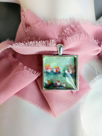 "Water Lily pond" fine art necklace in sterling silver 925