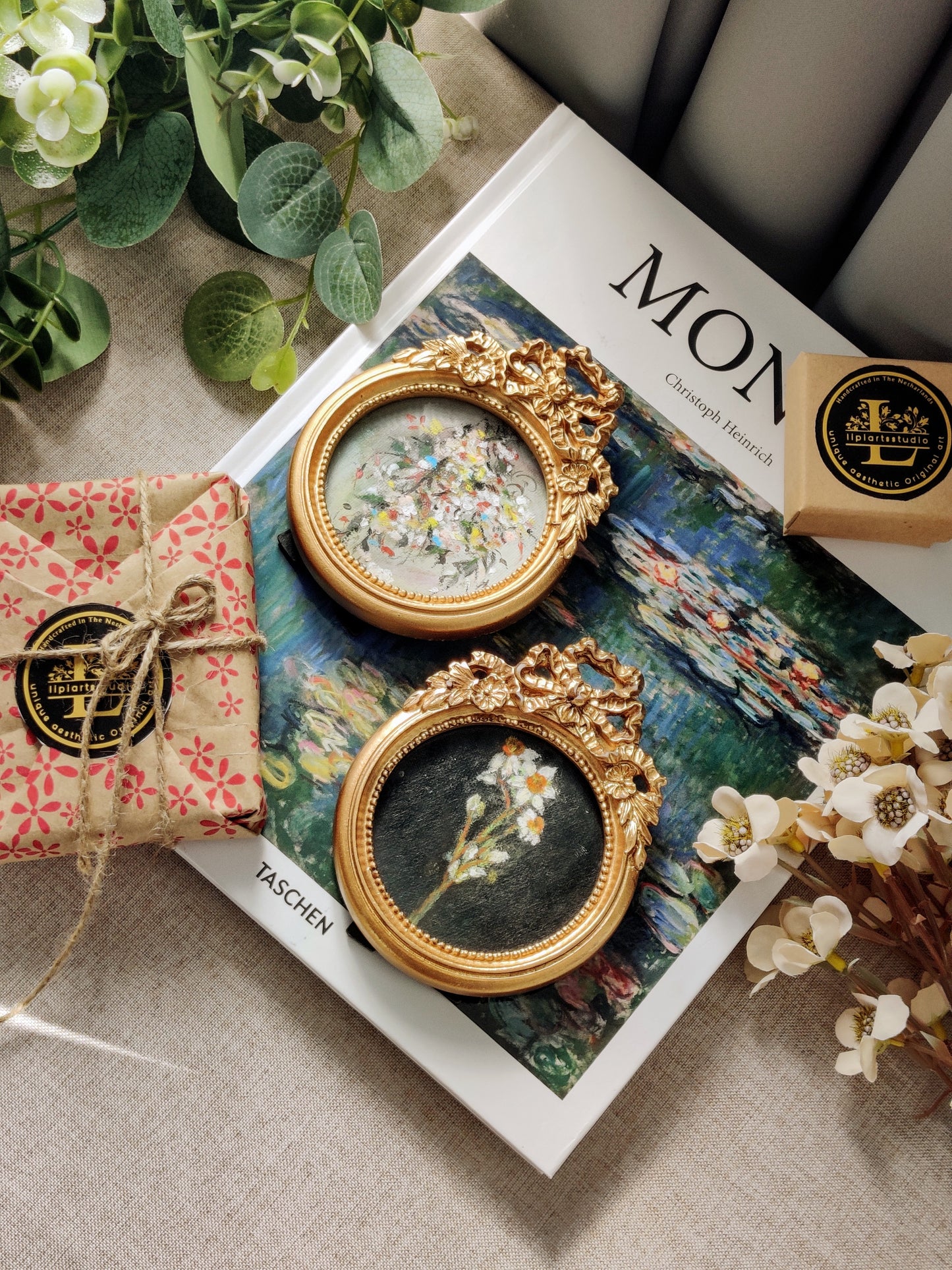 "Gilded Botanica – A Set of Two" | Framed Original Paintings