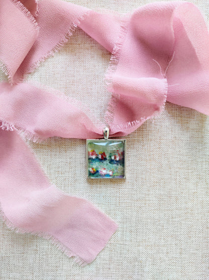 "Water Lily pond" fine art necklace in sterling silver 925