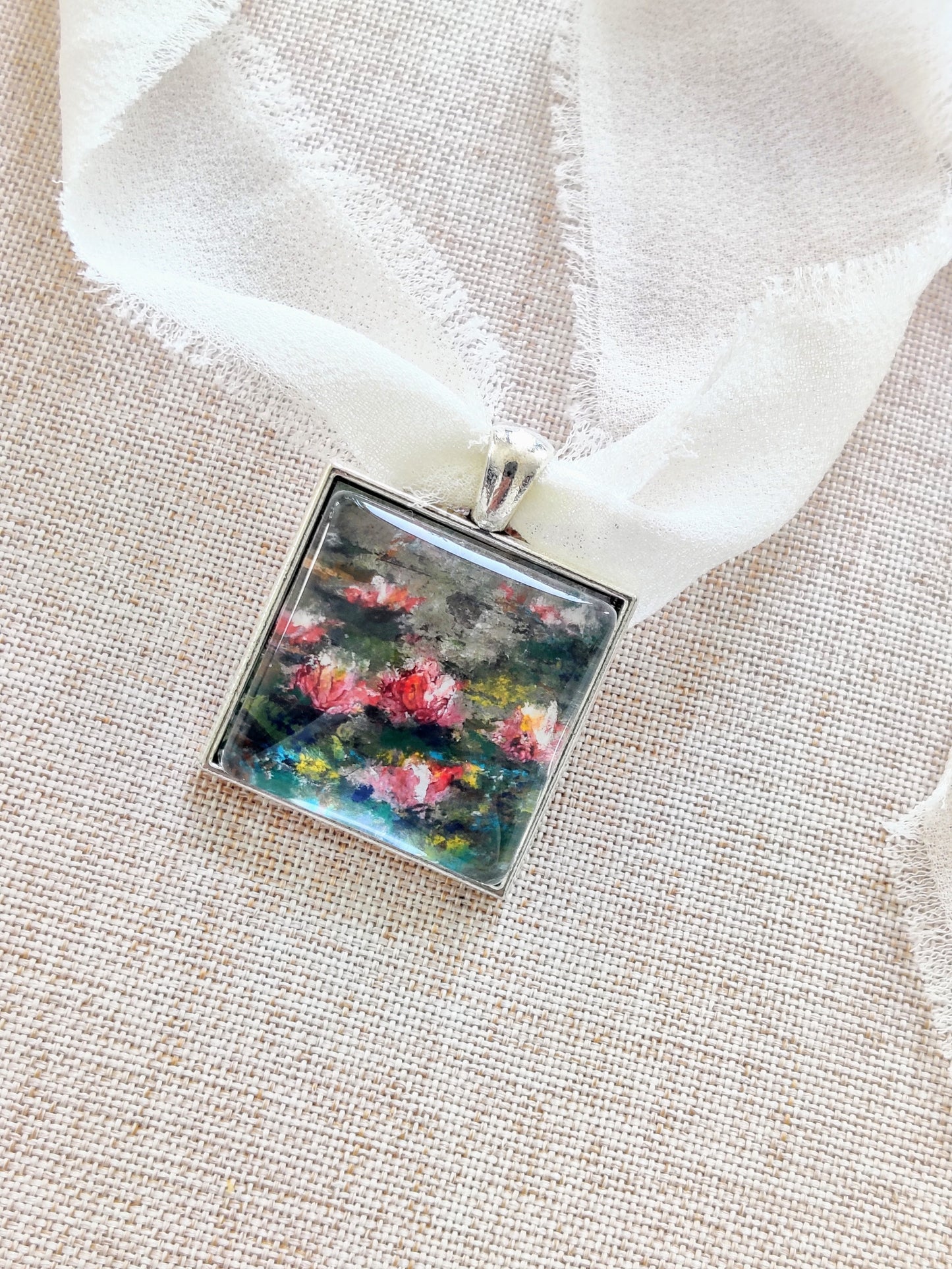" Nature's Grace: Lily Pond" fine art locket necklace in Sterling Silver 925