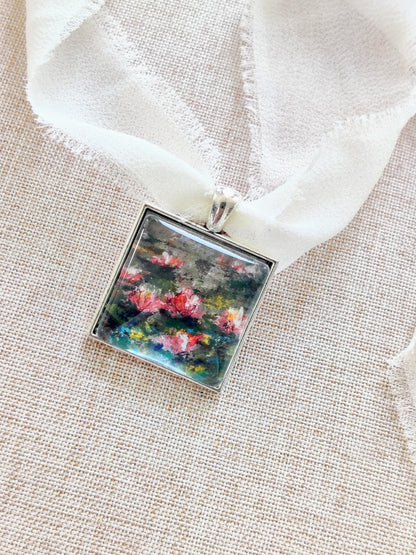 " Nature's Grace: Lily Pond" fine art locket necklace in Sterling Silver 925