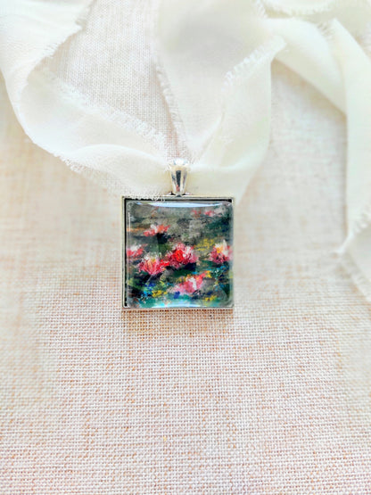 " Nature's Grace: Lily Pond" fine art locket necklace in Sterling Silver 925
