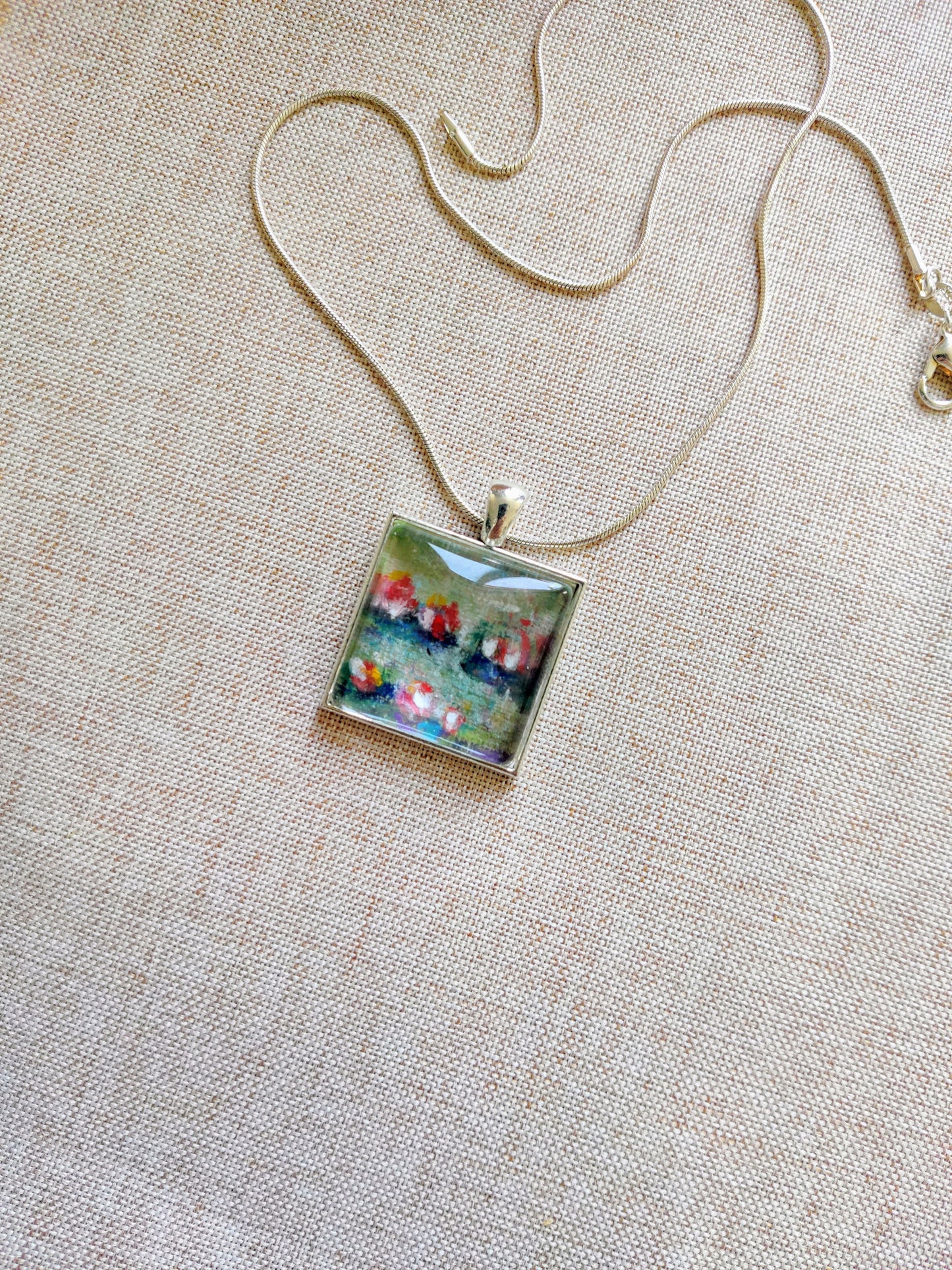 "Water Lily pond" fine art necklace in sterling silver 925