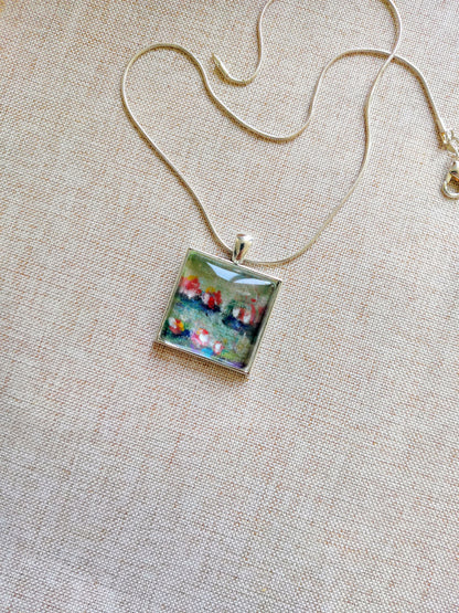"Water Lily pond" fine art necklace in sterling silver 925
