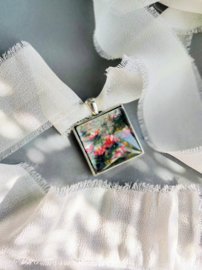" Nature's Grace: Lily Pond" fine art locket necklace in Sterling Silver 925