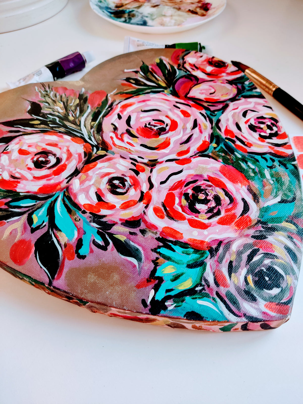 Wild Rose Flower Painting | Spring Home decor | Original acrylic painting on Canvas | ready to hang