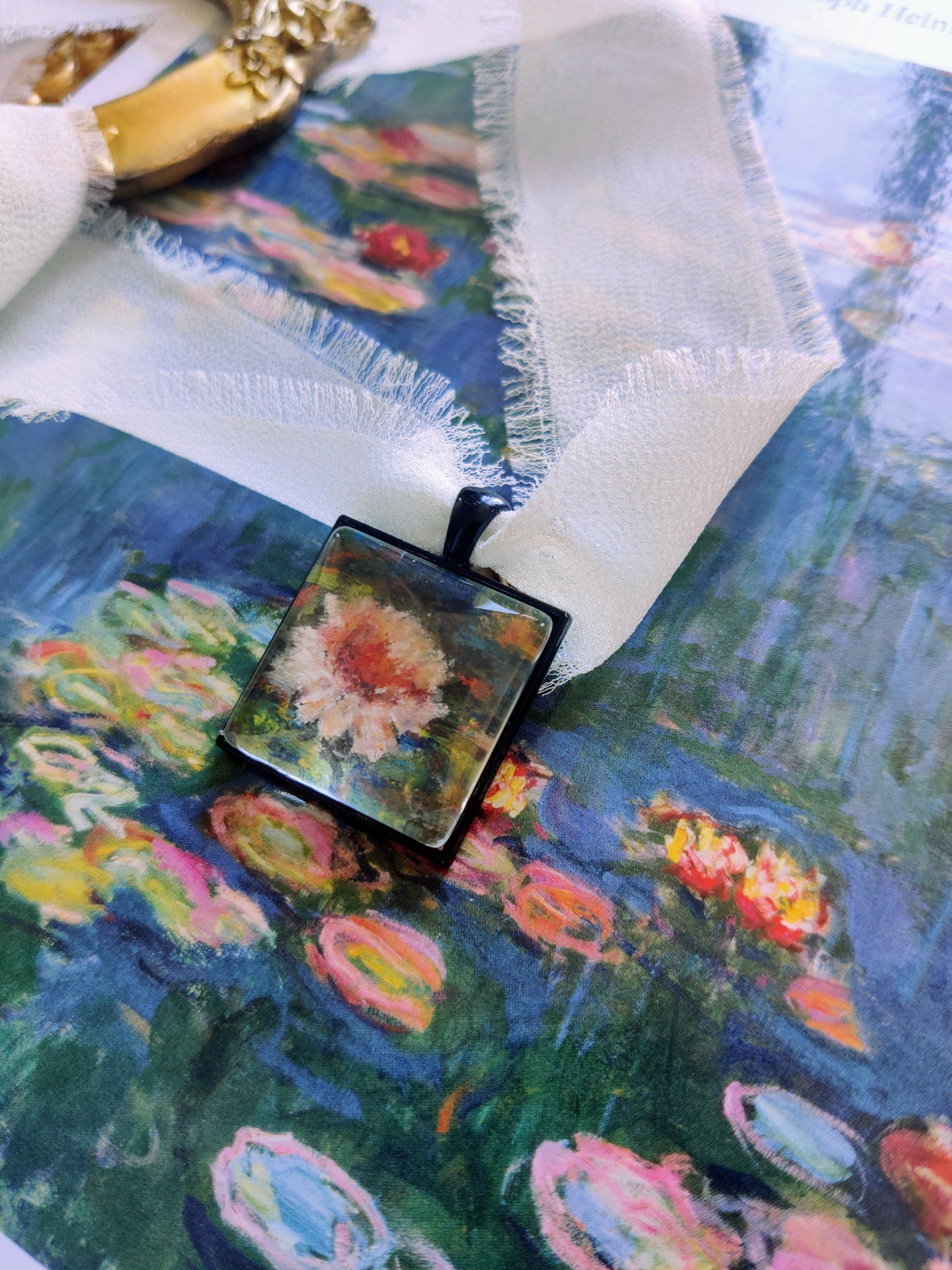 "Moonlit lily" fine art locket necklace