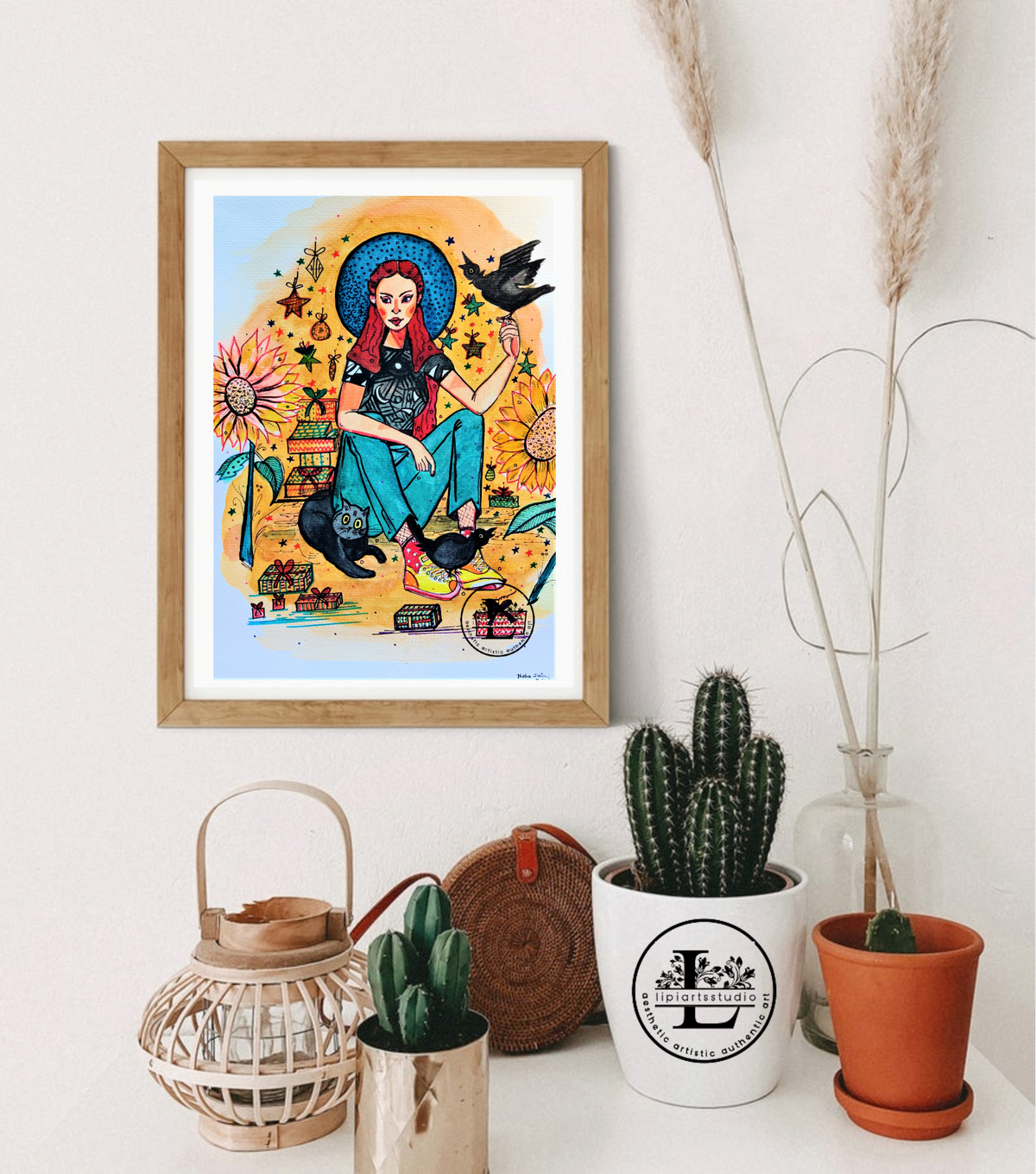 Girl With Sunflowers | Fine Art Print | size A5, A4, A3, A2